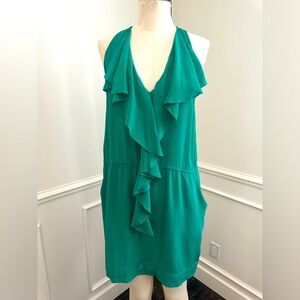 Chic Green silk Ruffle Dress